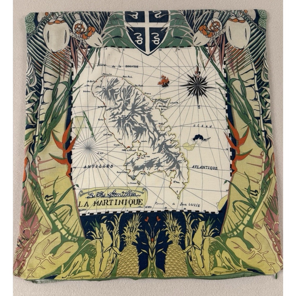 Pottery Barn Pillow Shams La Martinique‎ Map 24 X 24 Cotton Linen Blend Flaws